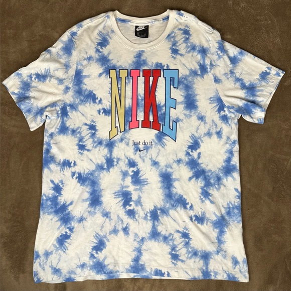 NIKE Mens Blue Tie Dye Shirt World Peace Back Print 2XL - Travis Scott - Picture 1 of 10